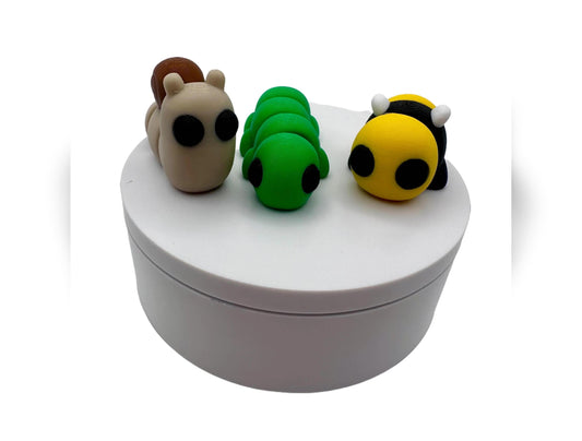 3D Printed Articulating Forest Creature Trio Set with Snail, Caterpillar, and Bee