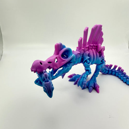 Mighty 3D Printed Skeleton Spinosaurus Figurine with Bonus Articulating Fish