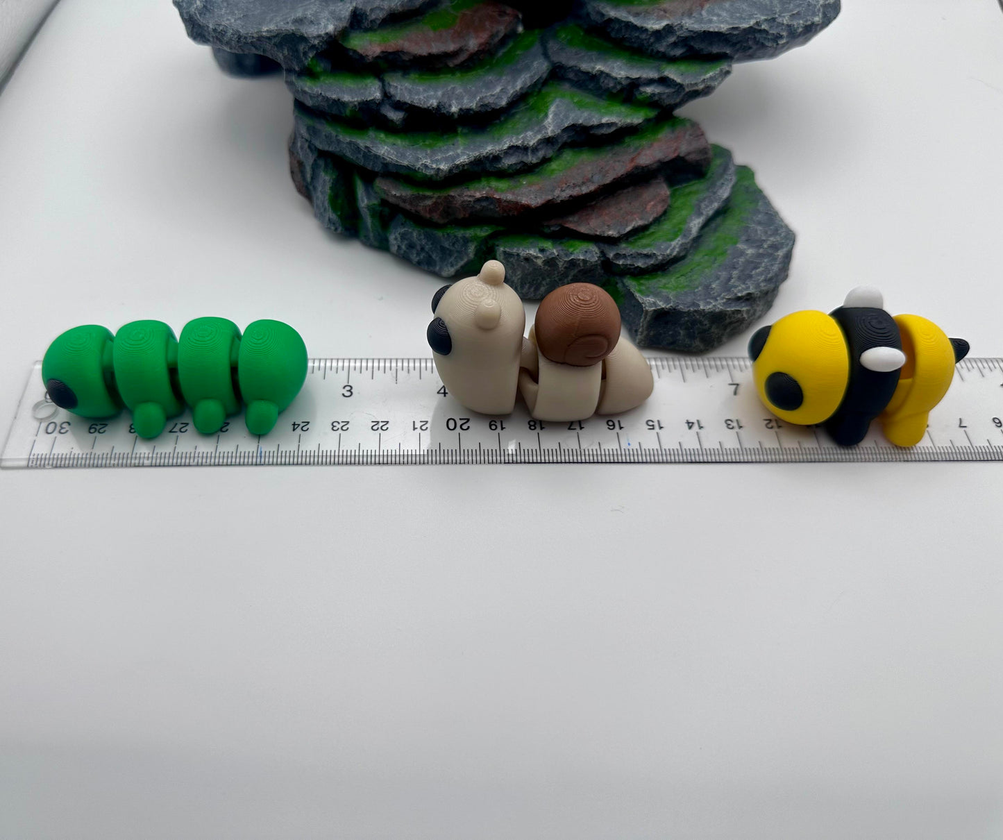 3D Printed Articulating Forest Creature Trio Set with Snail, Caterpillar, and Bee