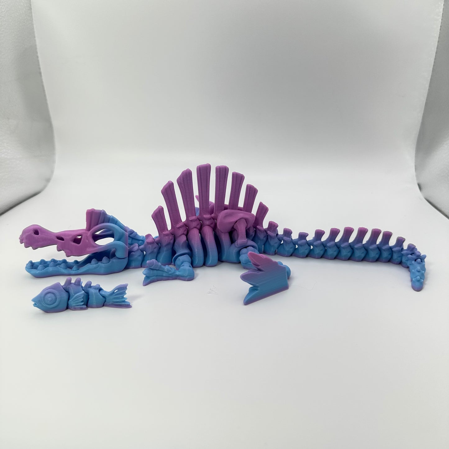 Mighty 3D Printed Skeleton Spinosaurus Figurine with Bonus Articulating Fish