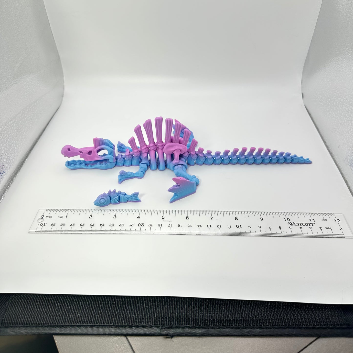 Mighty 3D Printed Skeleton Spinosaurus Figurine with Bonus Articulating Fish