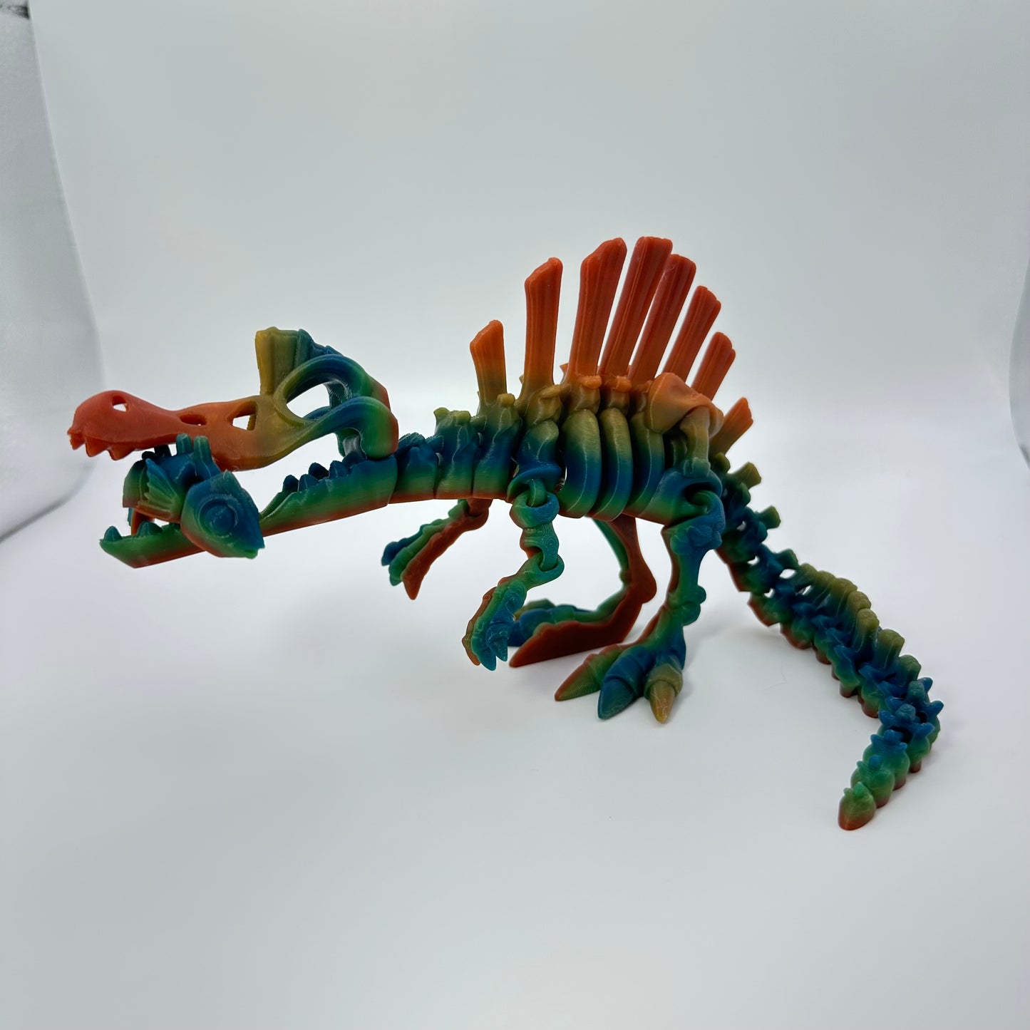 Mighty 3D Printed Skeleton Spinosaurus Figurine with Bonus Articulating Fish