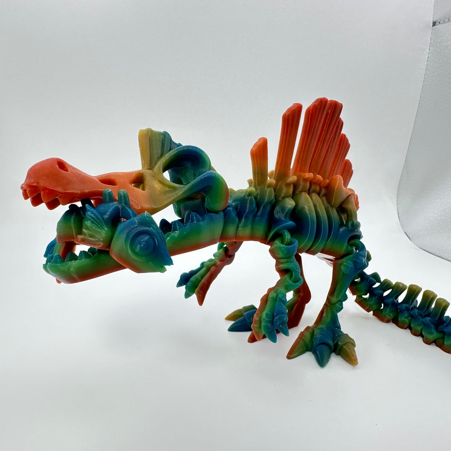 Mighty 3D Printed Skeleton Spinosaurus Figurine with Bonus Articulating Fish