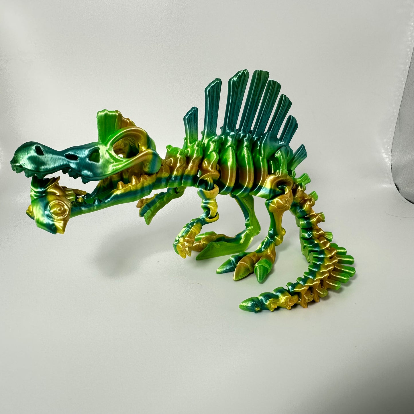 Mighty 3D Printed Skeleton Spinosaurus Figurine with Bonus Articulating Fish