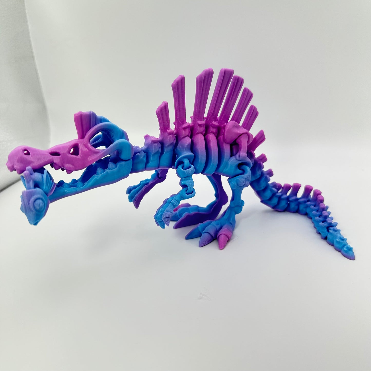 Mighty 3D Printed Skeleton Spinosaurus Figurine with Bonus Articulating Fish